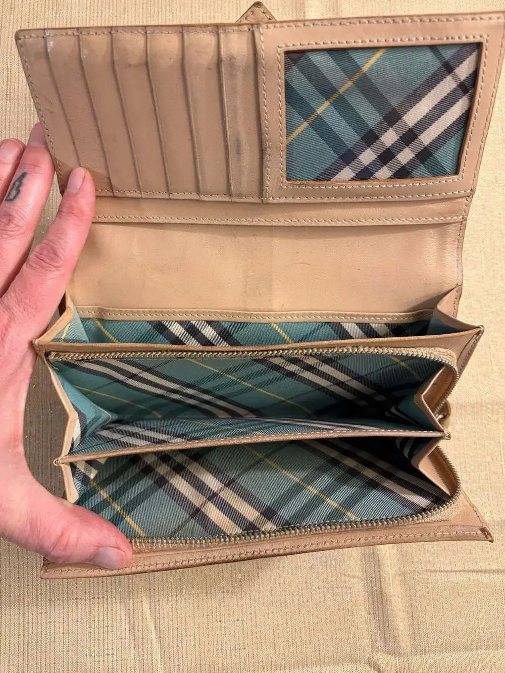 Burberry Blue Label Leather Long Wallet with Nova Check Interior